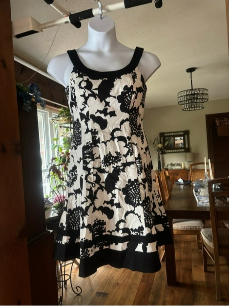 Vintage Jones Studio Womens Black & White Floral A-Line Sundress Size 10